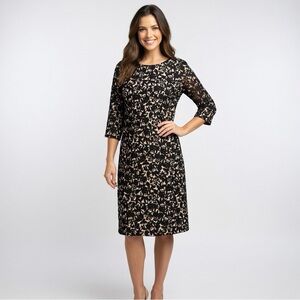 NWT Elegant Black and Beige Floral Dress, Size Large